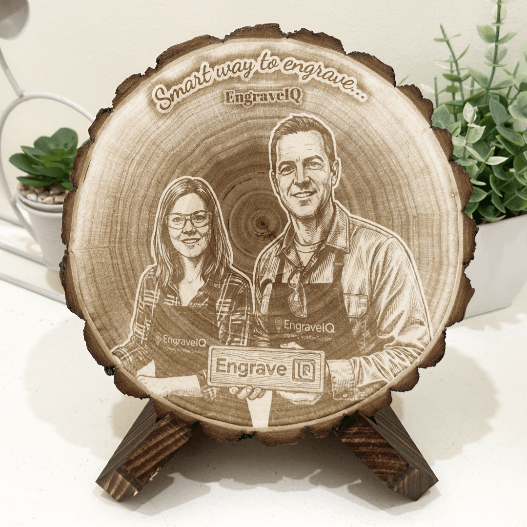 Finished engraving rendered on the wood slice